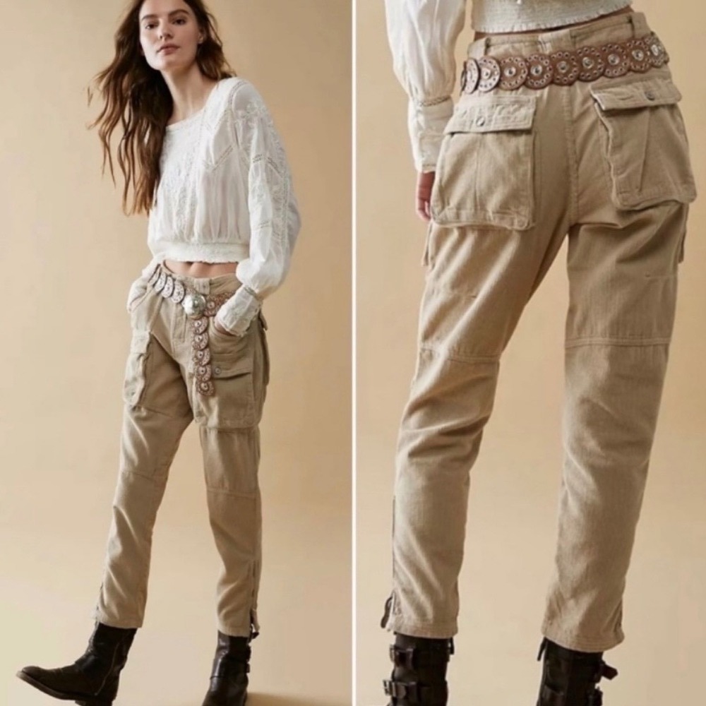 We The Free People Pants London Calling Corduroy Cargo Tapered Leg Boho Sz 28 - Picture 13 of 14